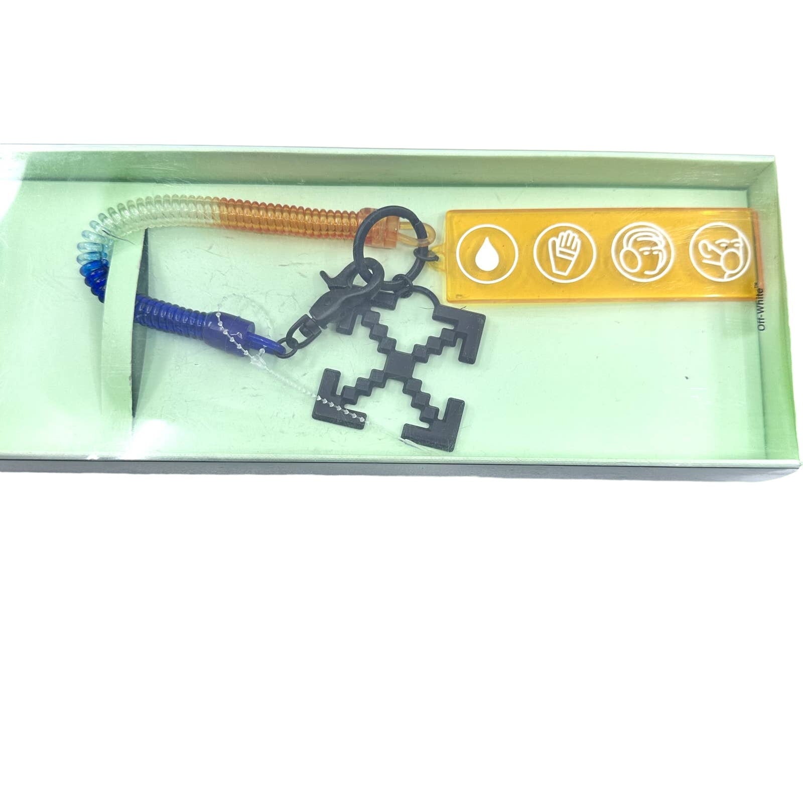 Off-White Industrial Y013 Bungee Key Ring Arrow Logo Blue Orange Black OS NWT