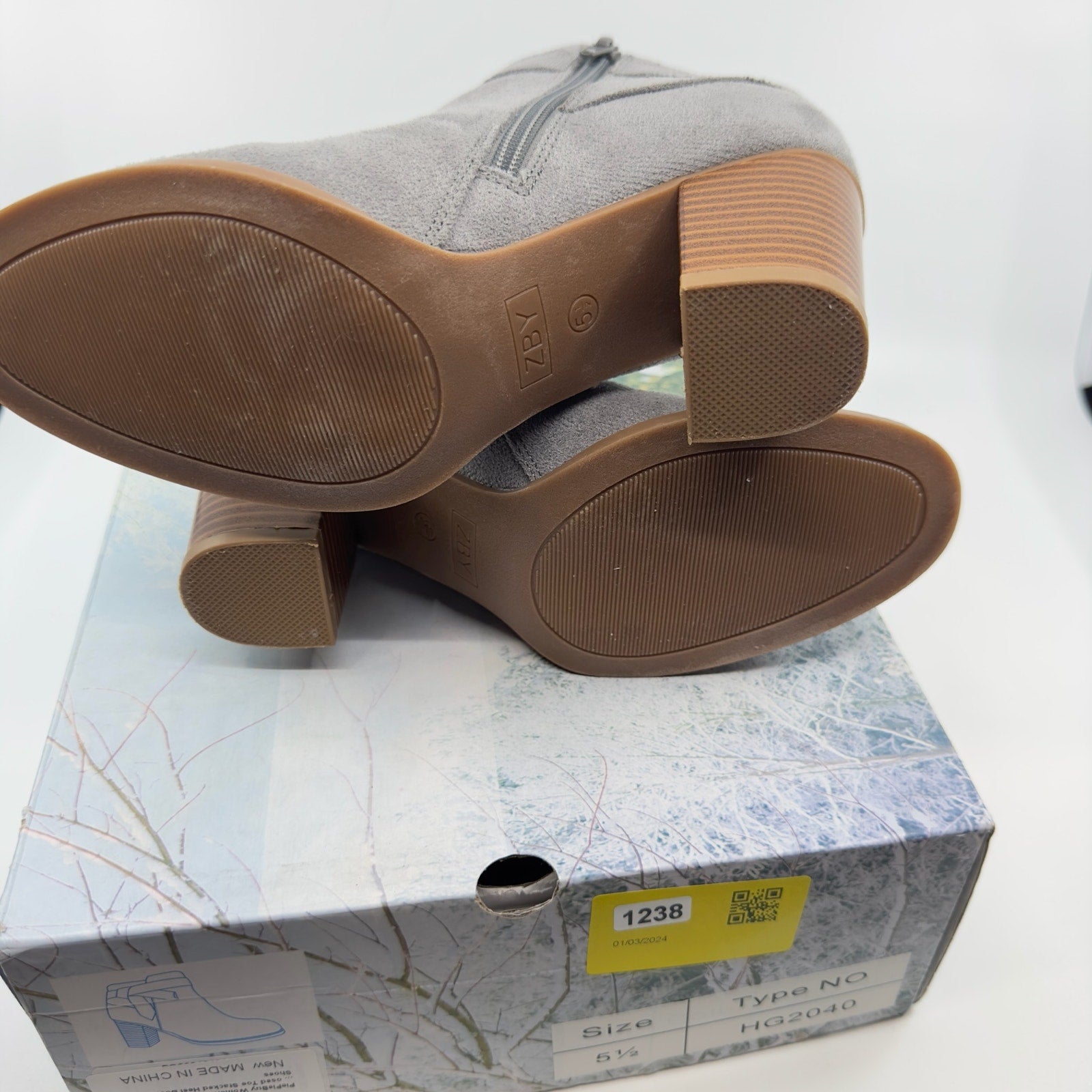 PiePieBuy Tie Knot Chelsea Pump Ankle Boots Closed Toe Faux Suede Gray Size 5.5