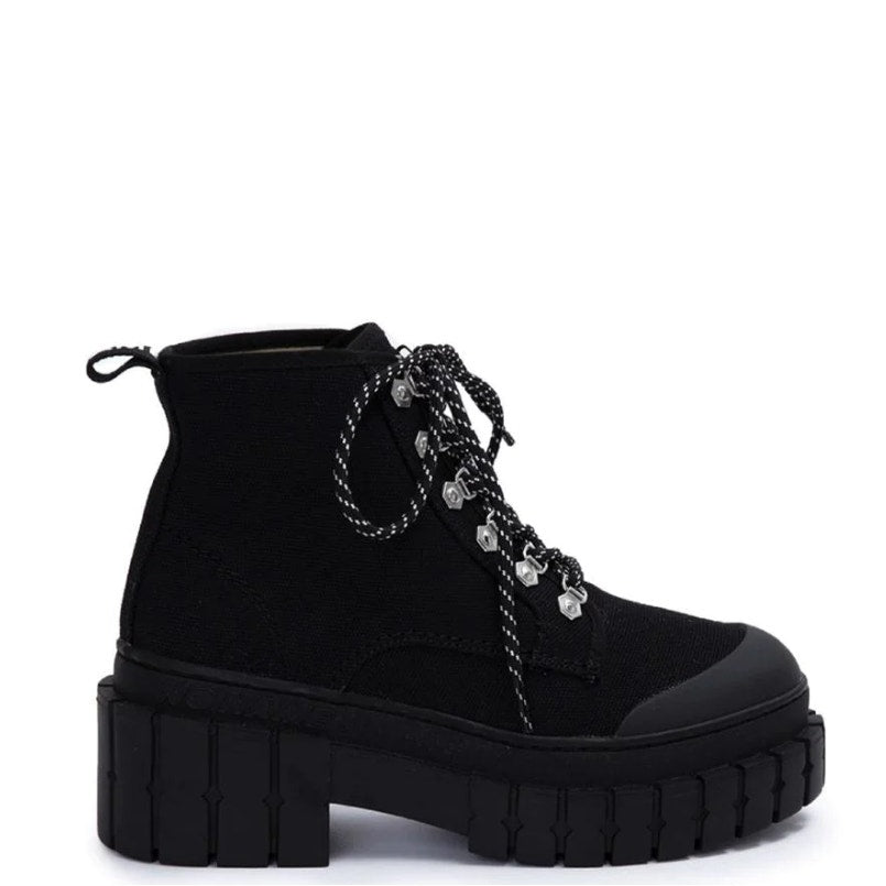 Dakota Calcados Kross Canvas Chunky Platform Moto Boots Suede Black Size 8