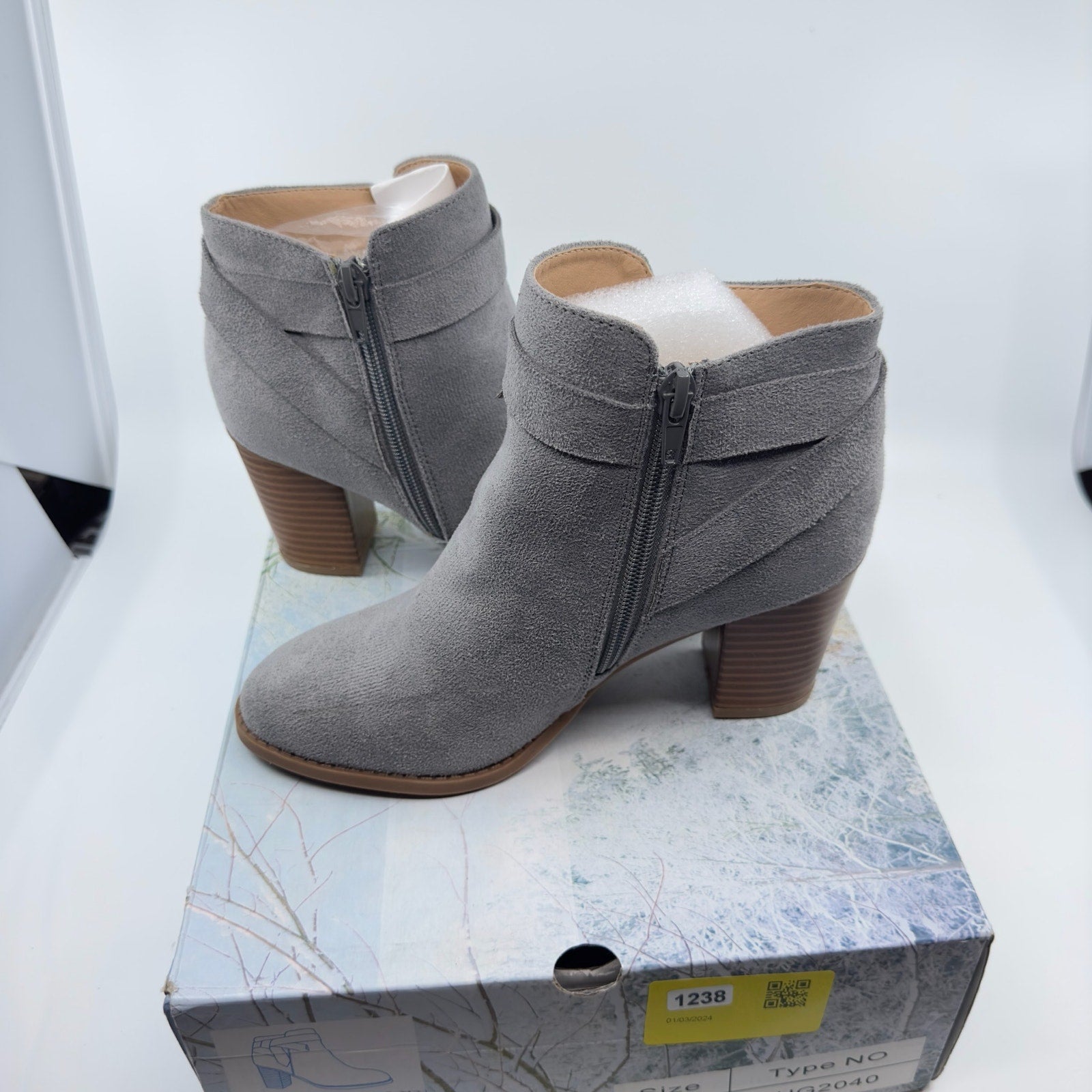 PiePieBuy Tie Knot Chelsea Pump Ankle Boots Closed Toe Faux Suede Gray Size 5.5