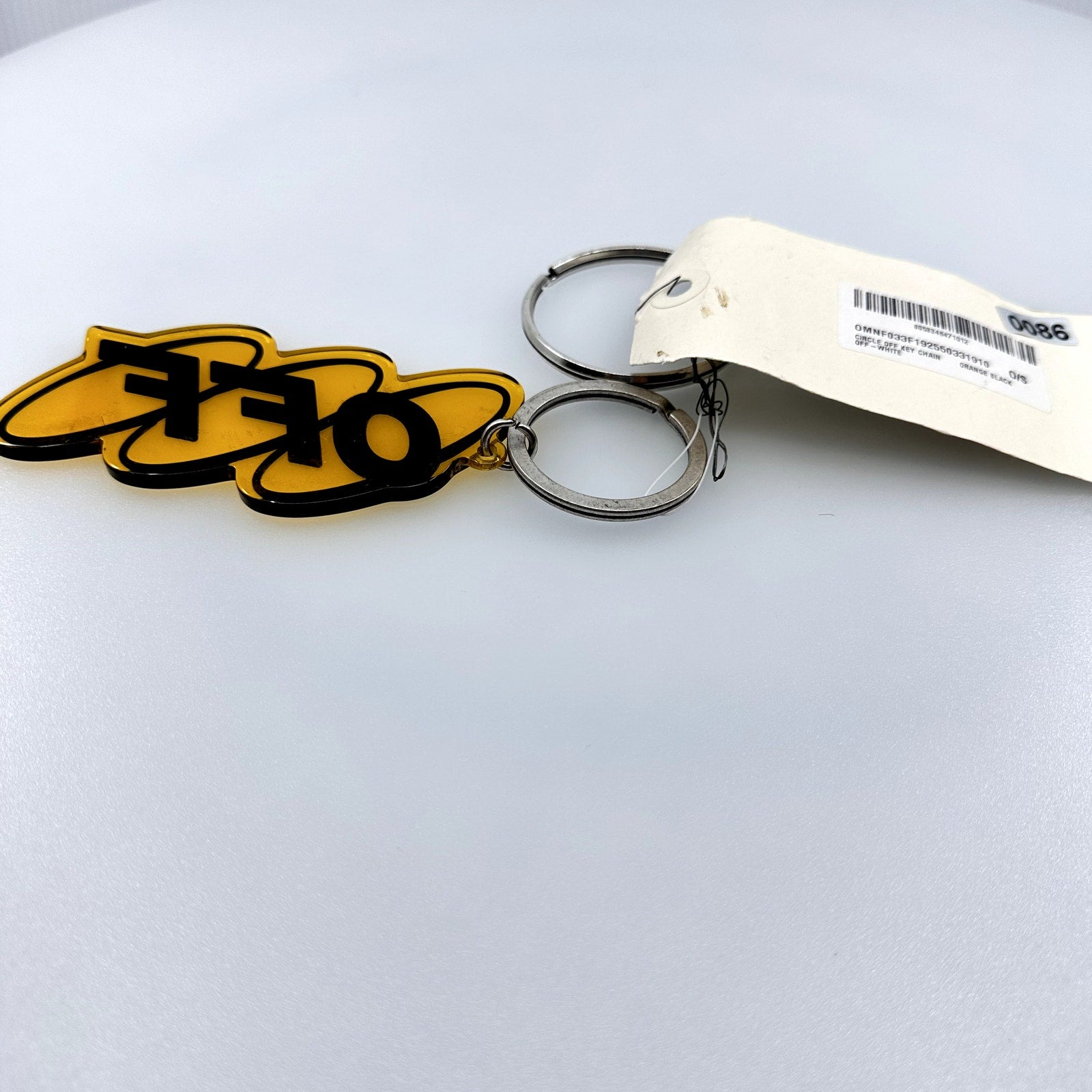 Off-White C/o Virgil Abloh Circle Off Key Chain Embossed Logo Yellow Black OS