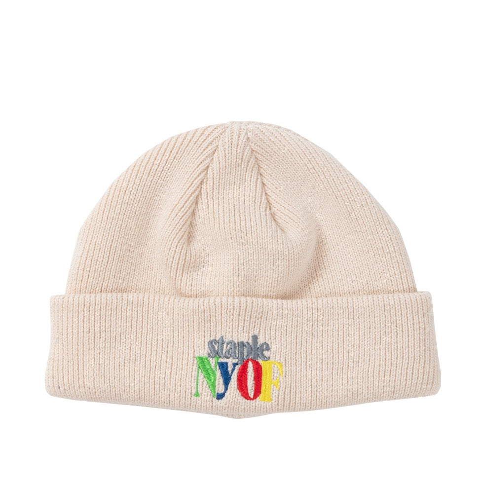 Staple Mens Cuffed Pigeon NYOF Label Beanie Winter Hats Cream Size OS 2208X10818