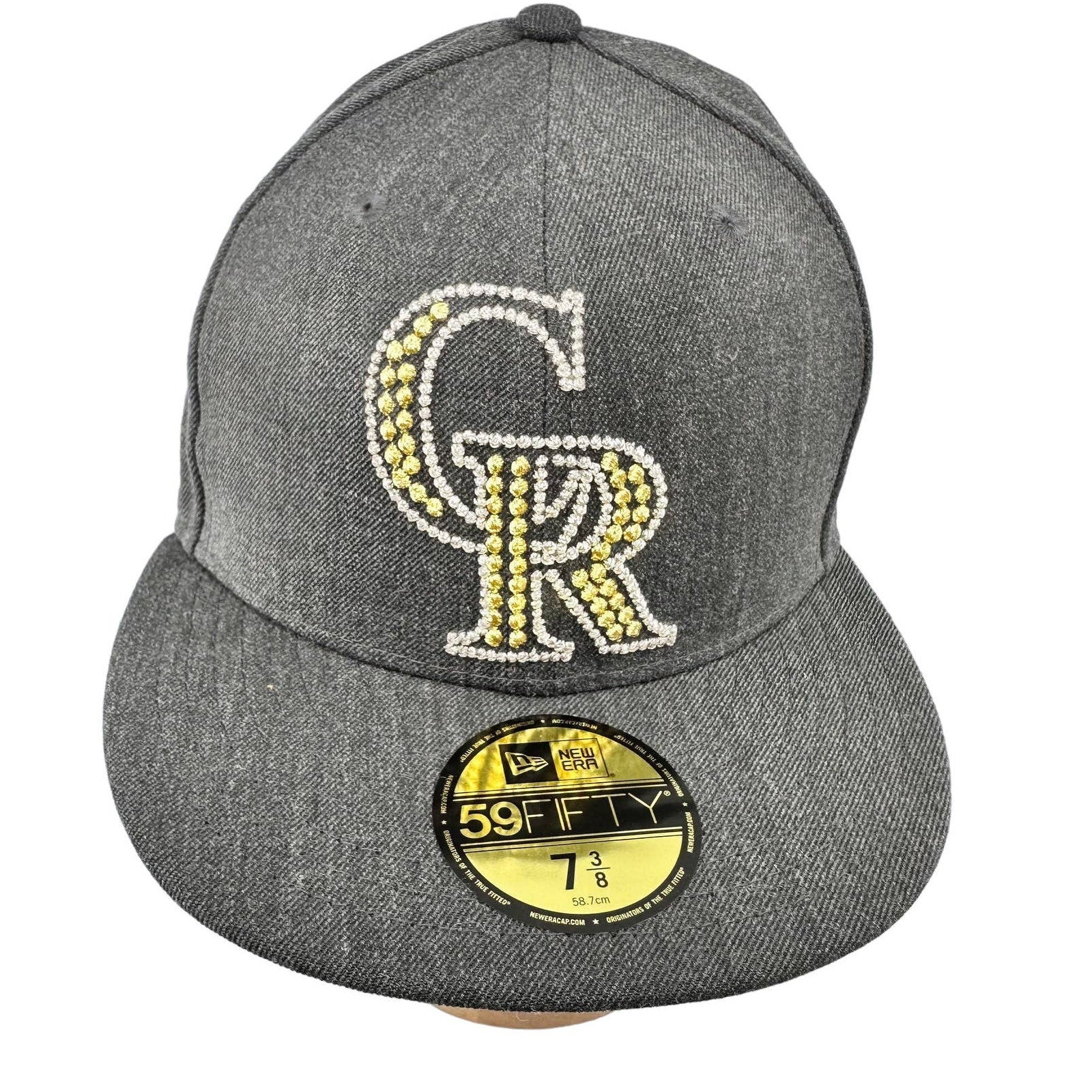 New Era Men's Fitted Hat 59Fifty Colorado Rockies MLB Flat Bill Gray Gold 7 3/8