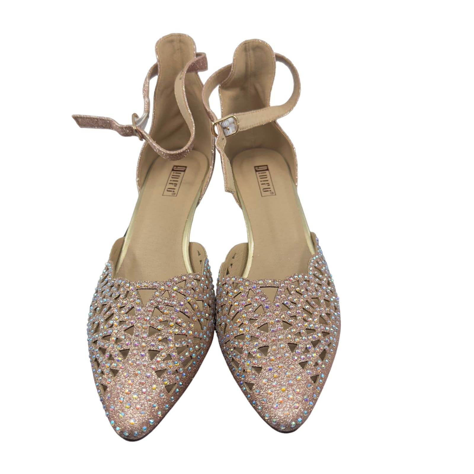 IDIFU Womens Shoes IN2 Candice Low Kitten Heels Pumps Rhinestones Sequins Gold 9