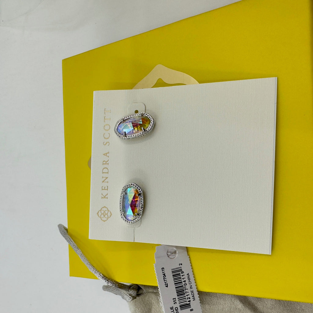 Kendra Scott Ellie Golver Stud Earrings Silver Lilac Abalone Oval Shaped