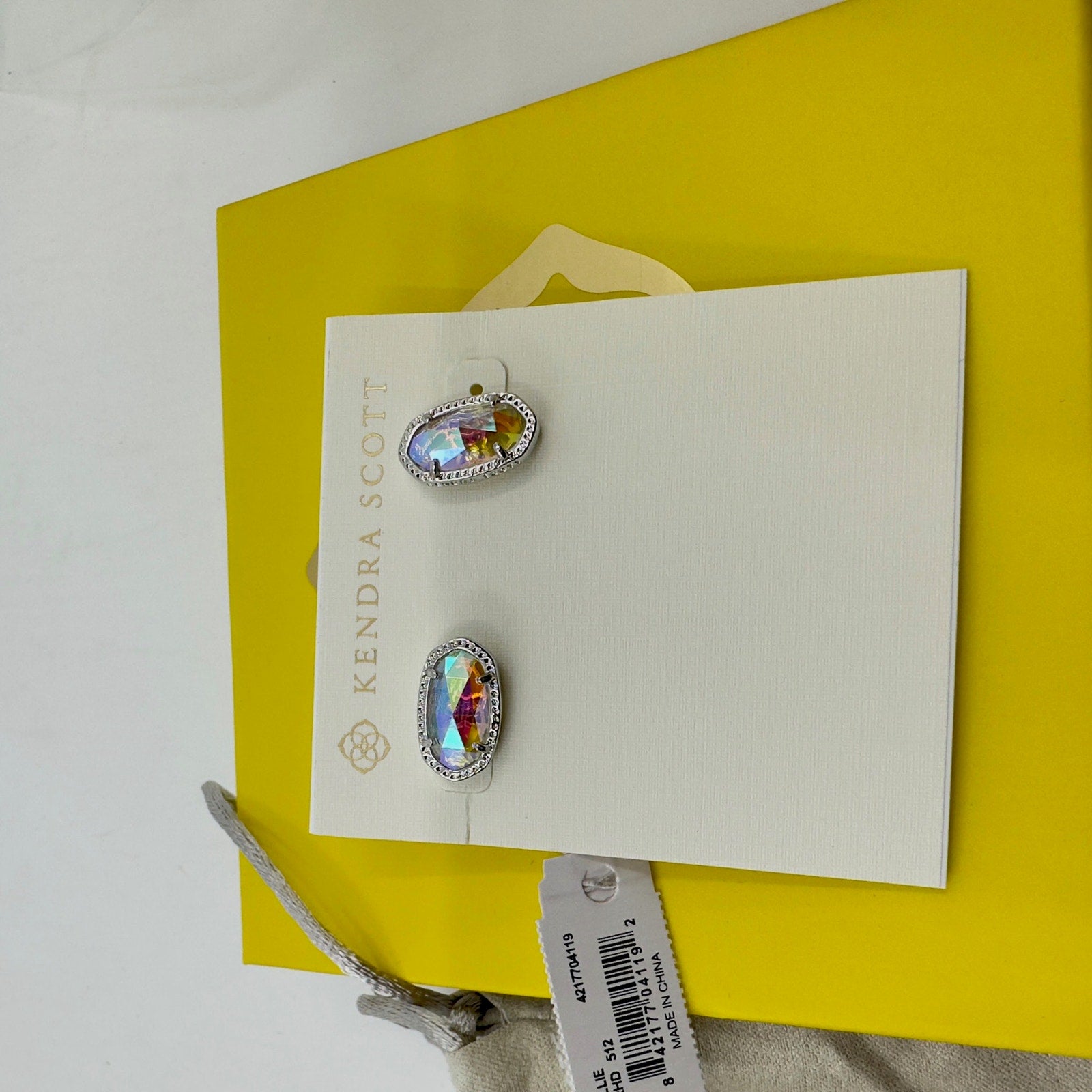 Kendra Scott Ellie Golver Stud Earrings Silver Lilac Abalone Oval Shaped