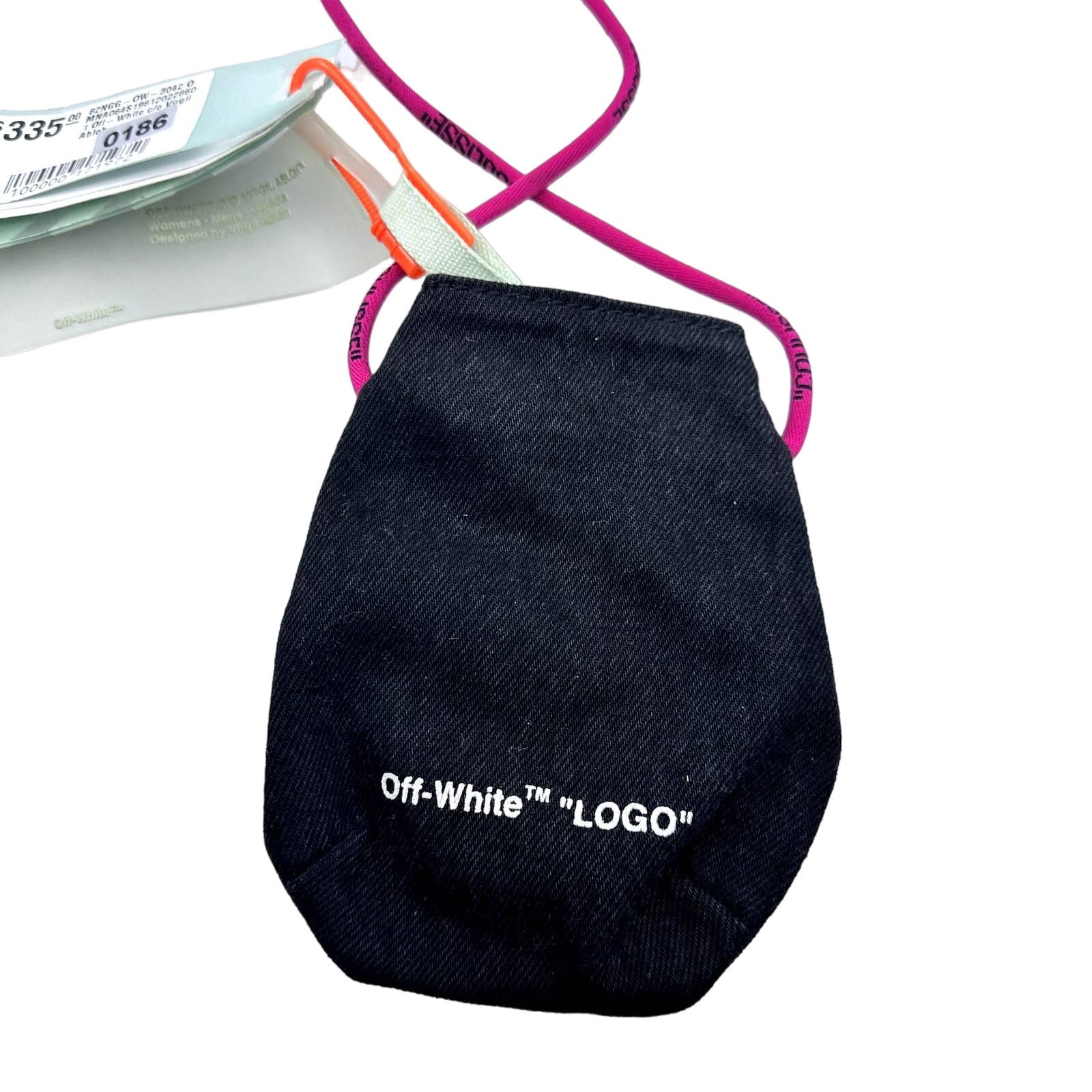 Off-White Coin Pouch Denim Drawstring Graphic Spell Out Logo Black One Size NWT