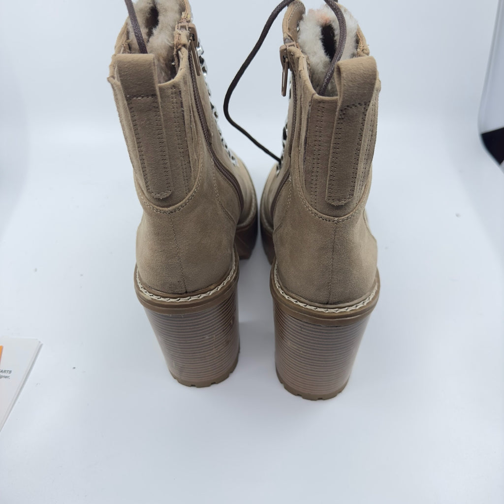 Madden Girl Womens Kikki Combat Boots Lace-Up Faux Fur Sand Fabric Size 9.5