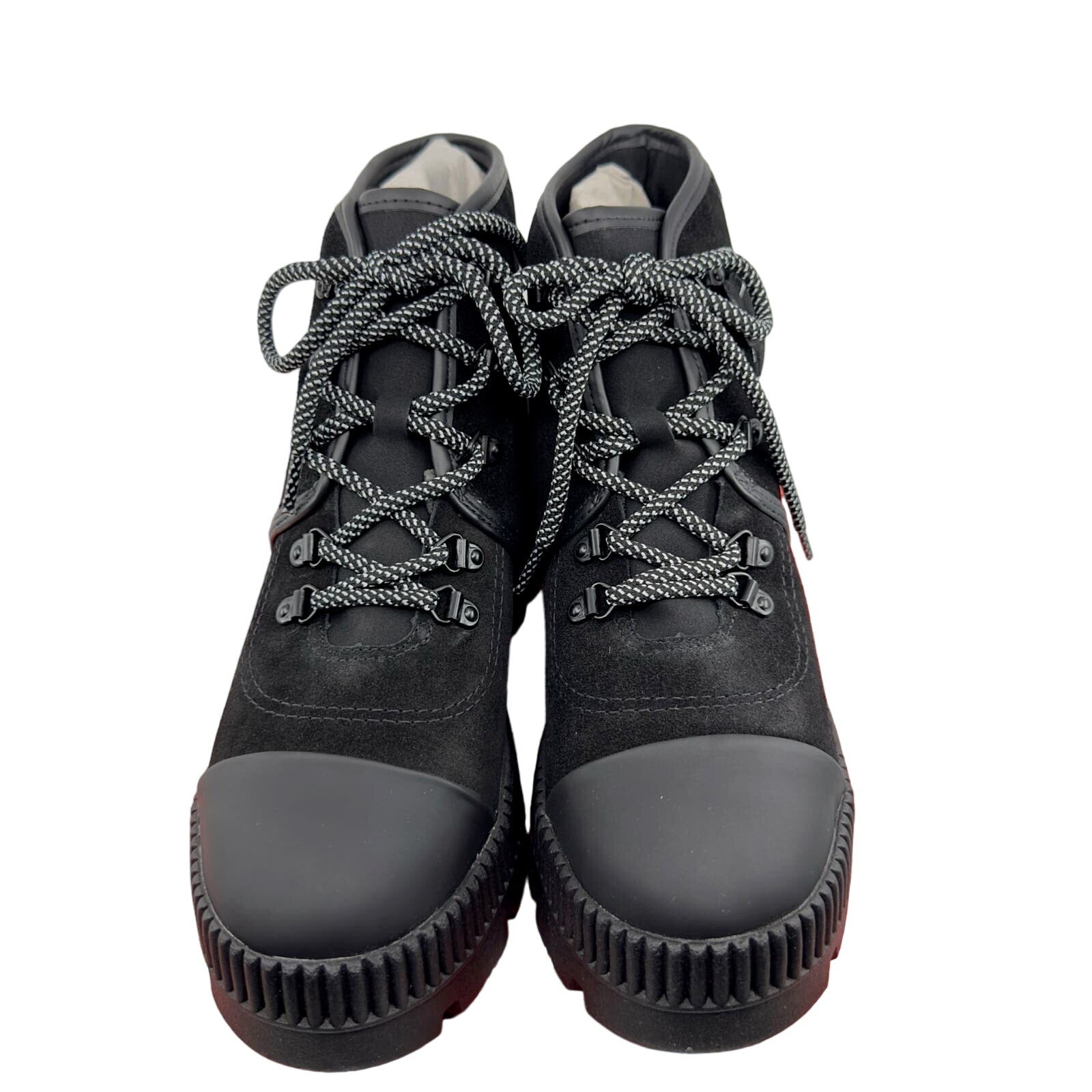 Dakota Calcados Kross Canvas Chunky Platform Moto Boots Suede Black Size 8