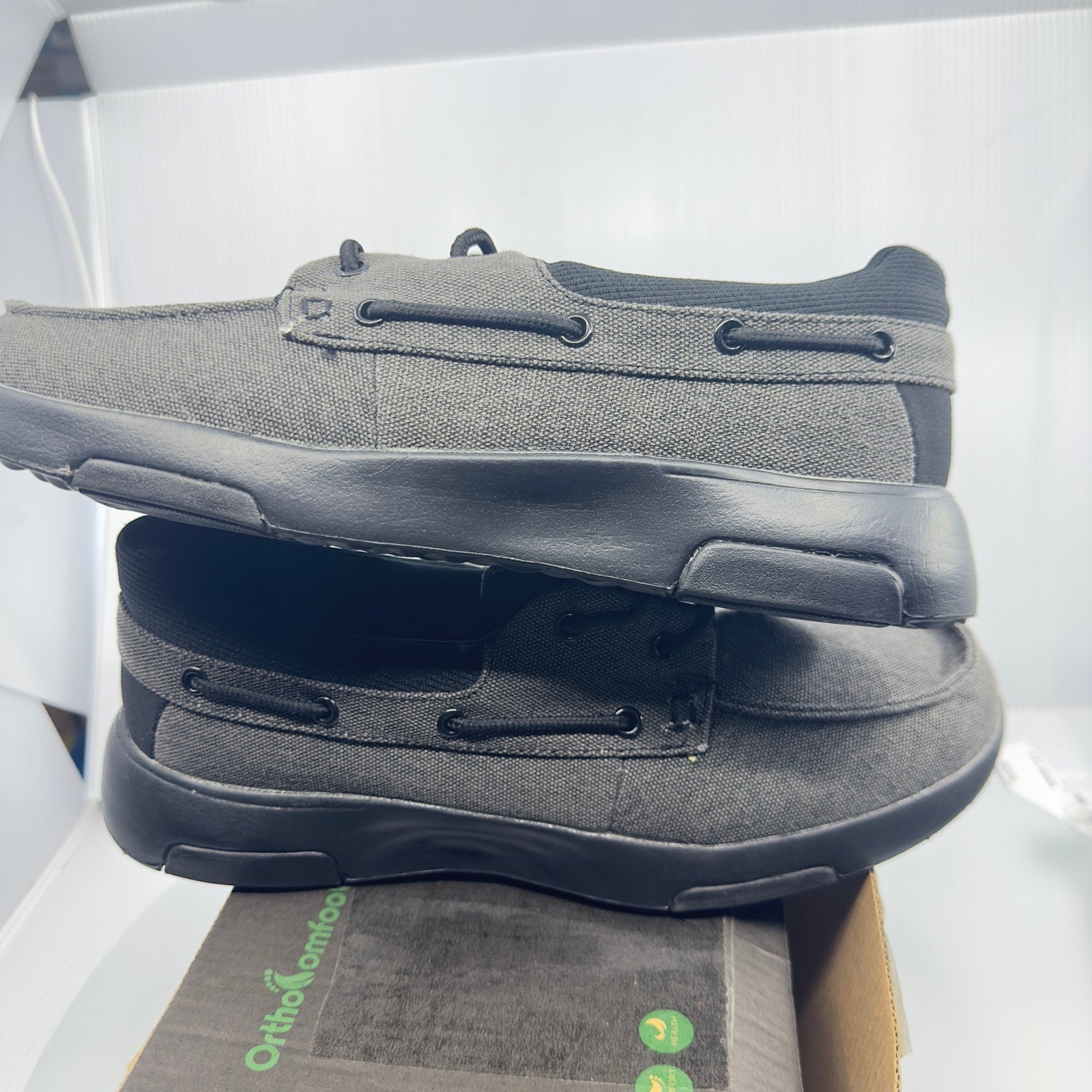 OrthoComfoot Mens Arc Support Casual Canvas Slip On Shoes Gray/Black Size 9 M