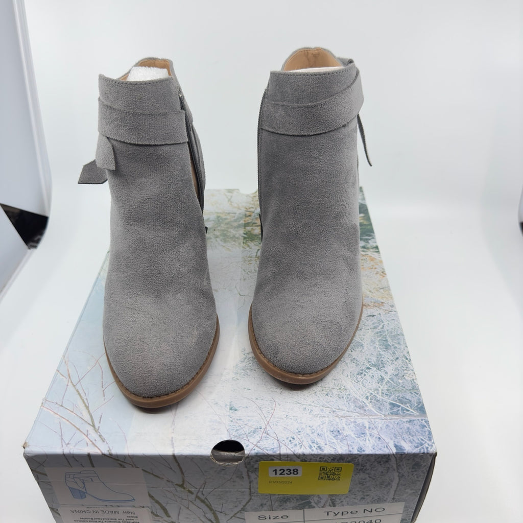 PiePieBuy Tie Knot Chelsea Pump Ankle Boots Closed Toe Faux Suede Gray Size 5.5