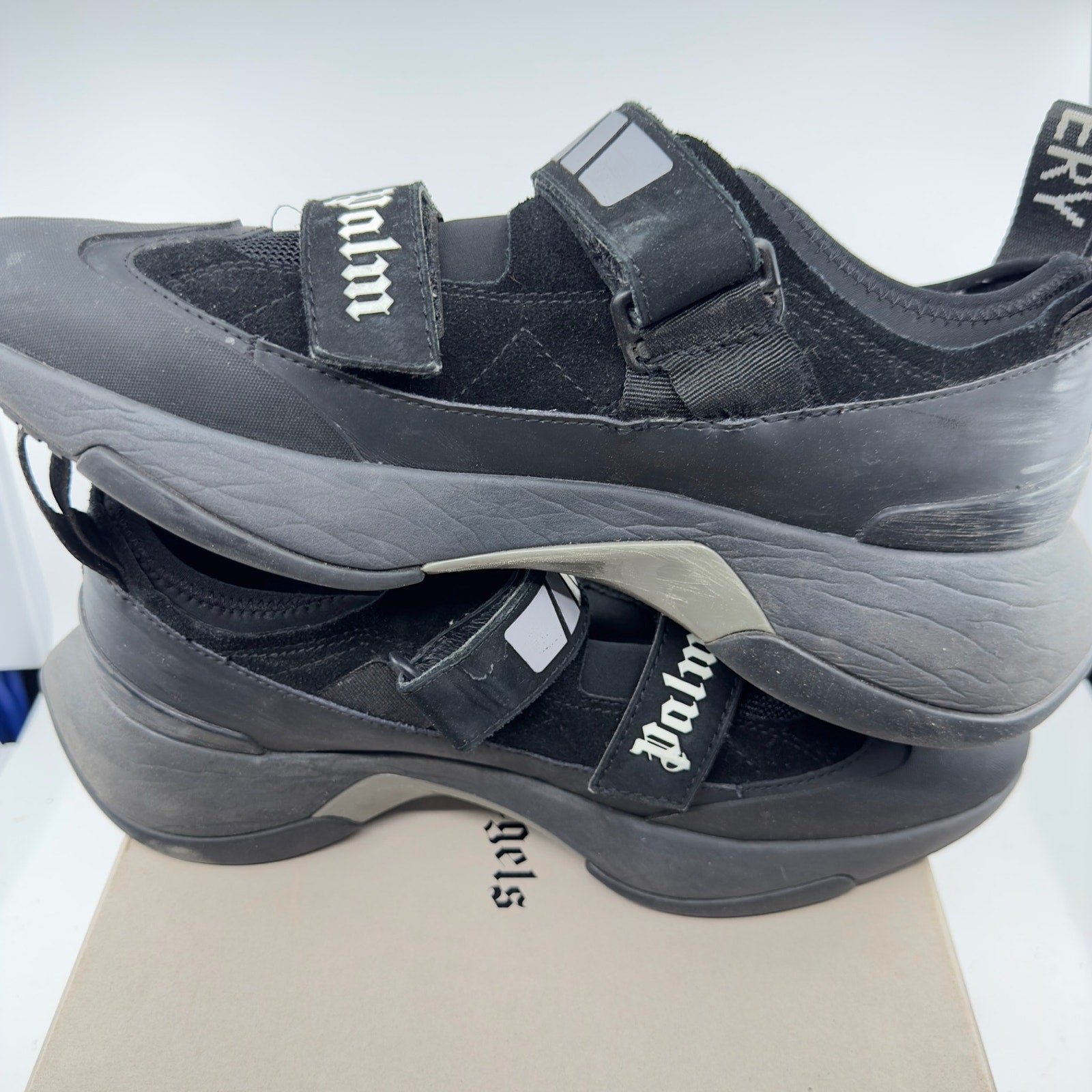 Palm Angels Mens Recovery Touch Strap Low Sneaker Shoes Black White Size EU 44