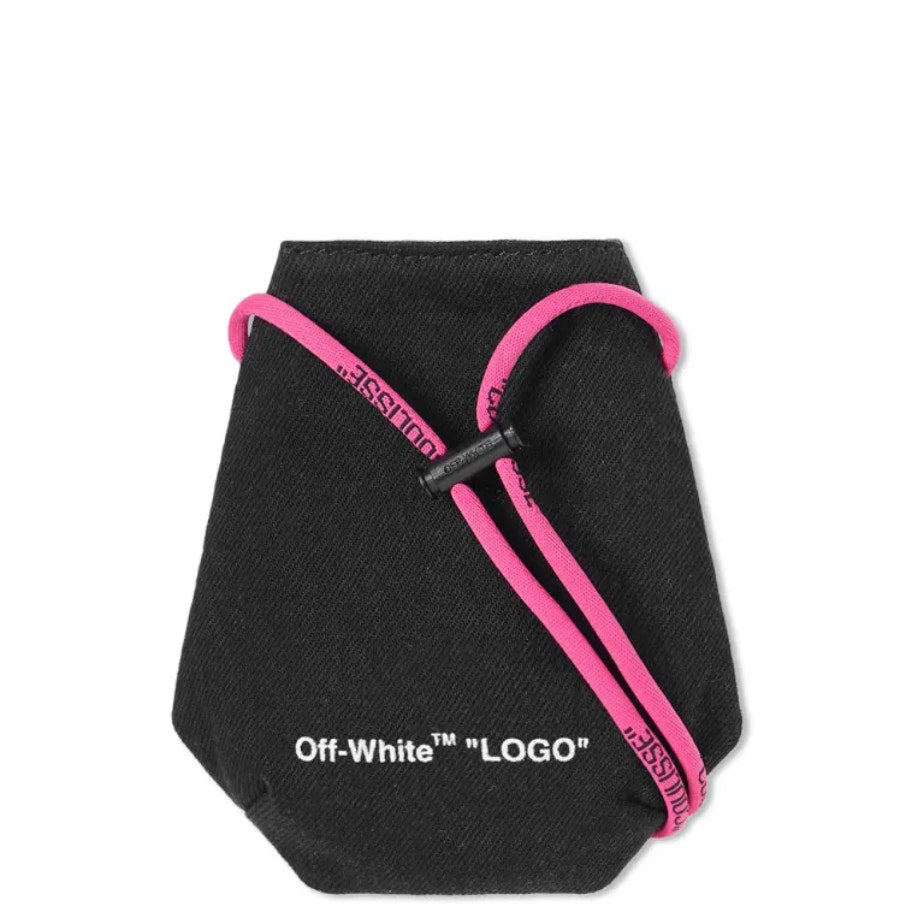 Off-White Coin Pouch Denim Drawstring Graphic Spell Out Logo Black One Size NWT