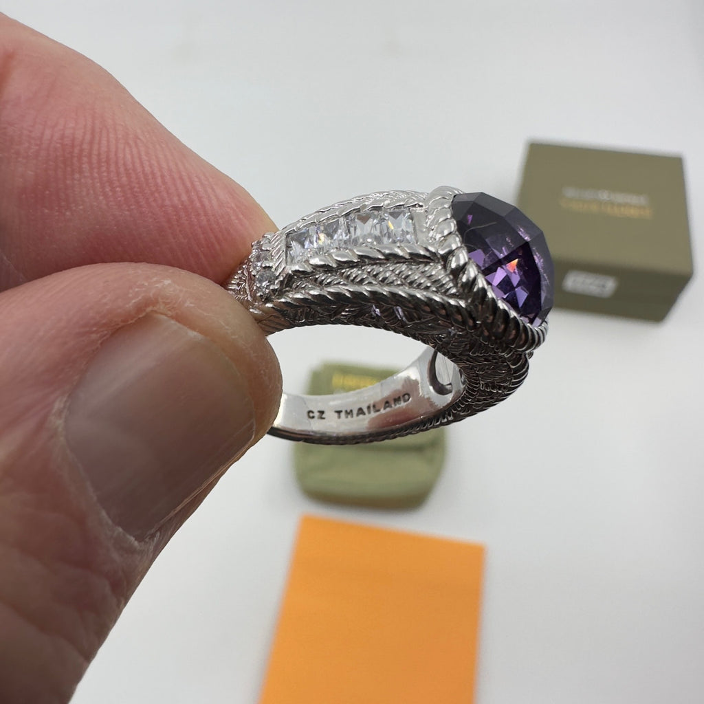 Judith Ripka Ring Sterling Silver 925 Faceted Purple Amethyst Silver 6.75mm