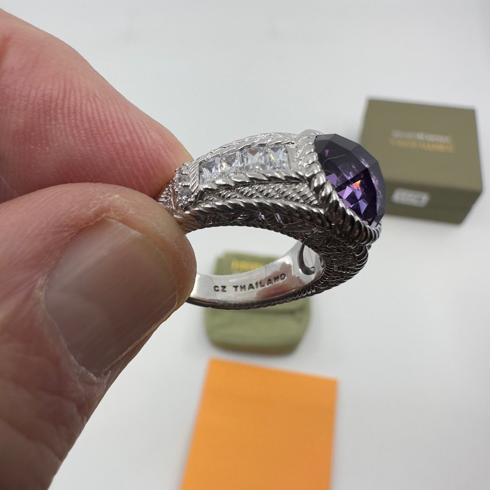 Judith Ripka Ring Sterling Silver 925 Faceted Purple Amethyst Silver 6.75mm