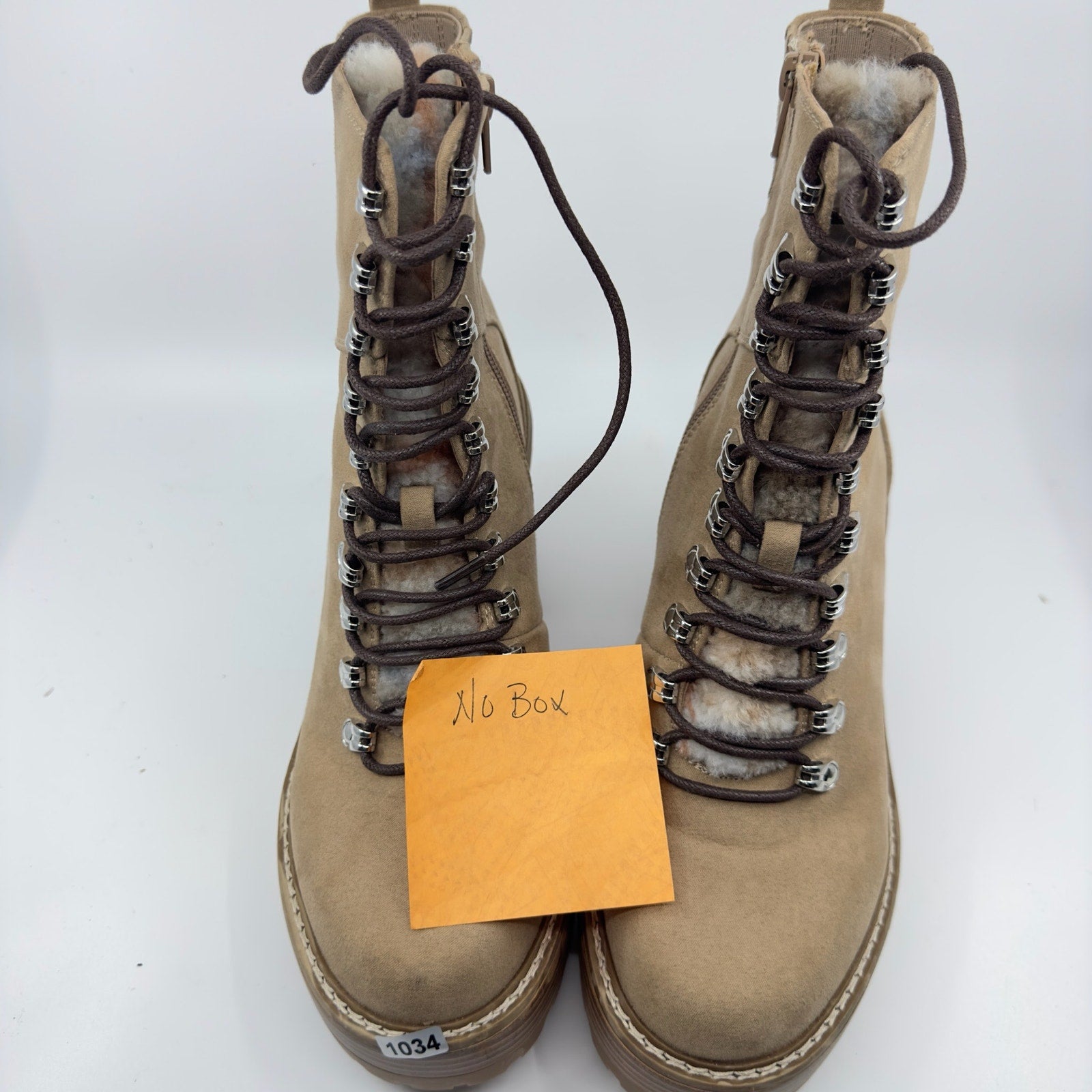 Madden Girl Womens Kikki Combat Boots Lace-Up Faux Fur Sand Fabric Size 9.5