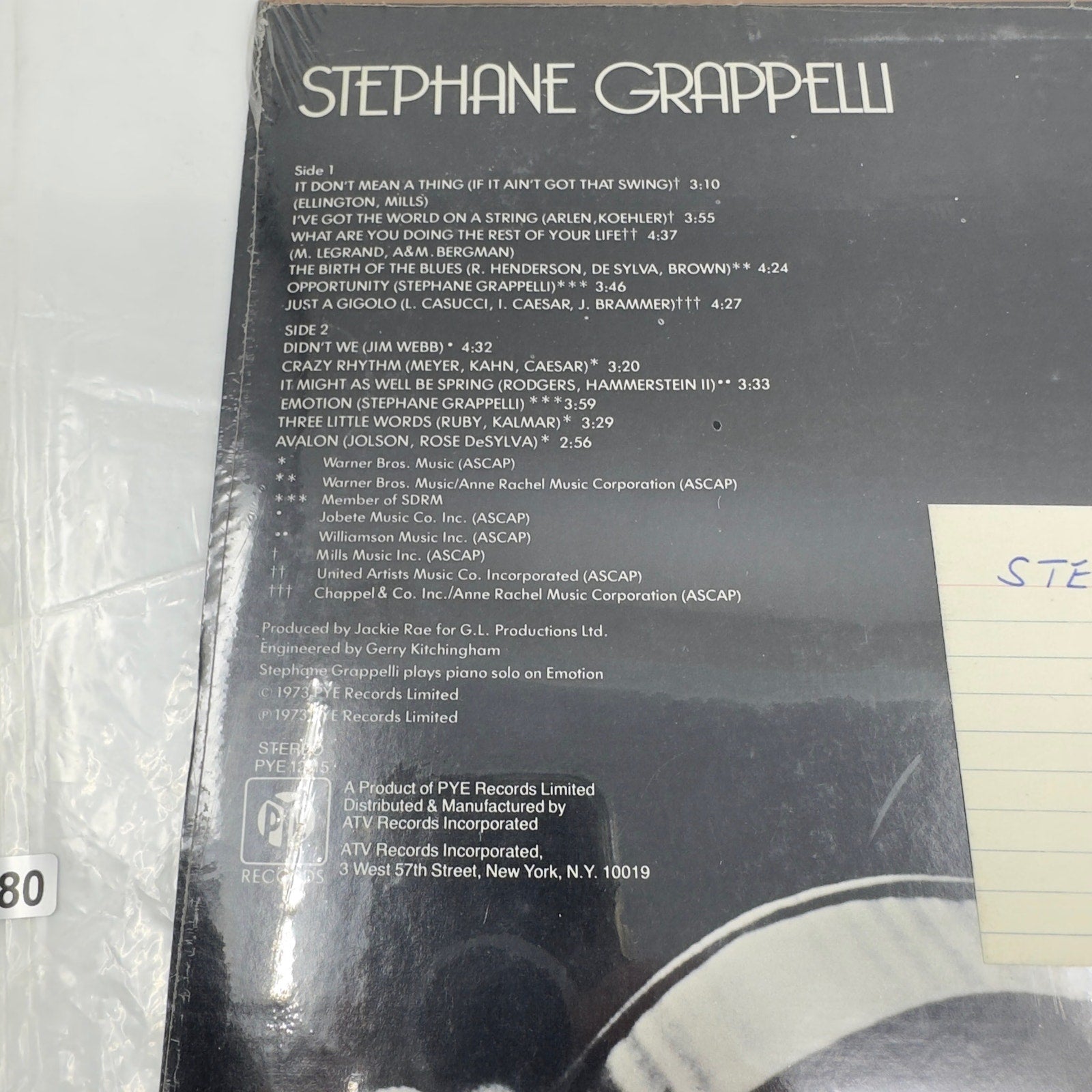 Pye Records Stephane Grappelli 1973 Vinyl Record Album new