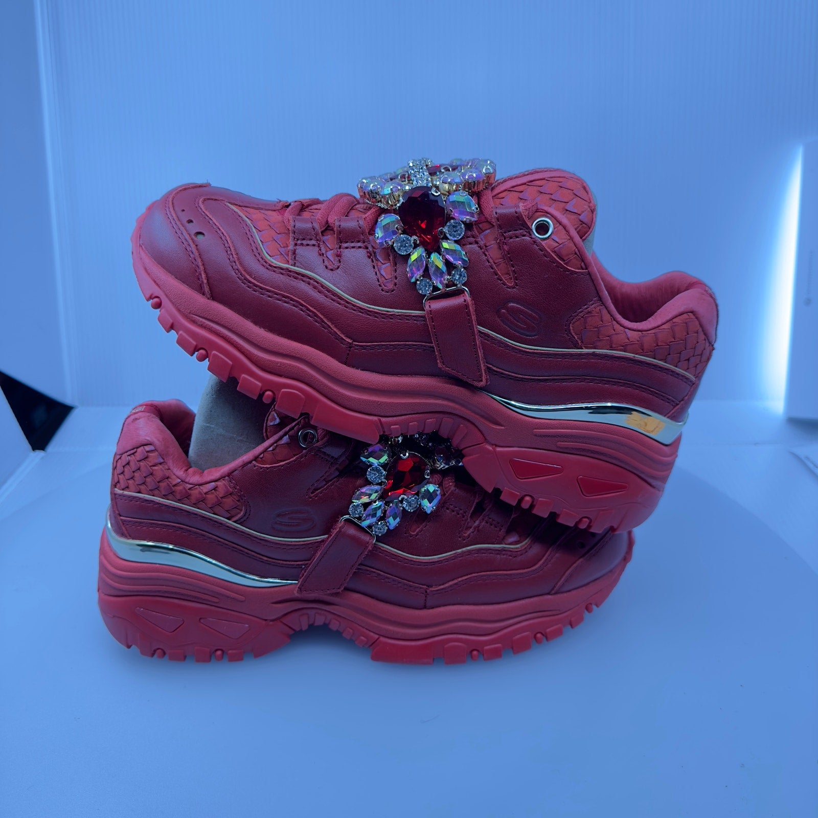 Skechers Womens Energy Stone G Trainers Low Top Sneakers Red Size 7.5