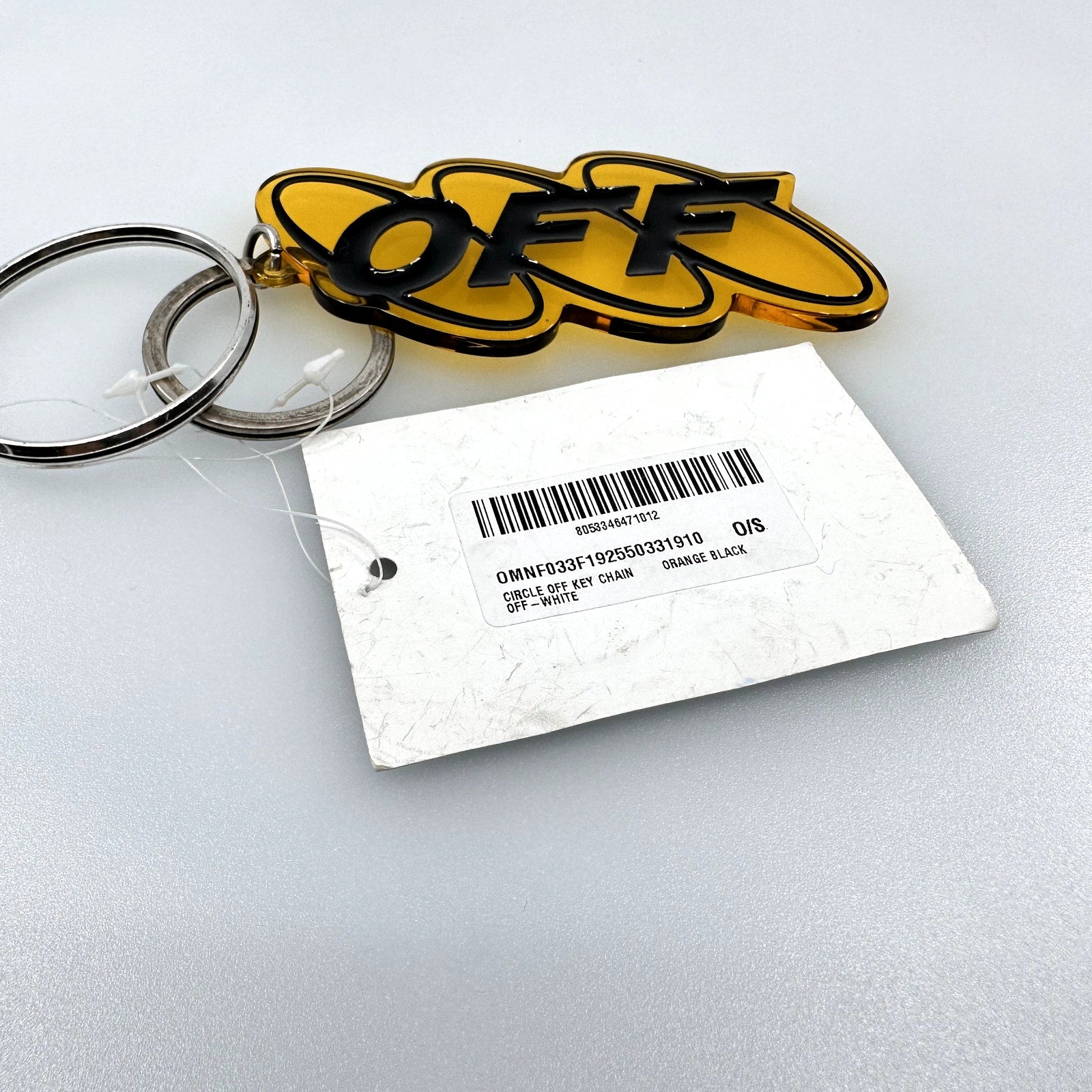 Off-White C/o Virgil Abloh Circle Off Key Chain Embossed Logo Yellow Black OS