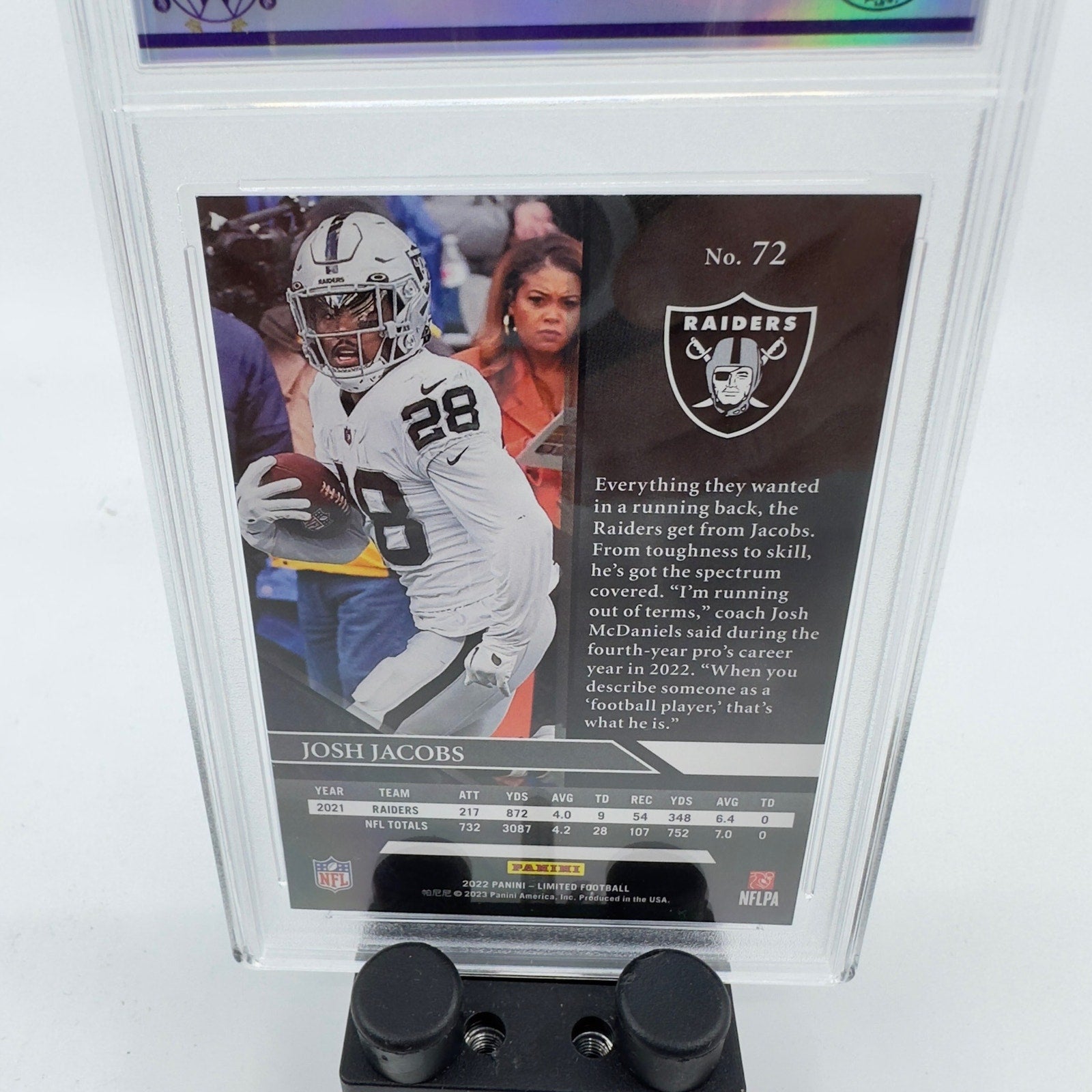 2022 Panini Limited Football #72 Josh Jacobs - Las Vegas Raiders Graded MINT 9.0
