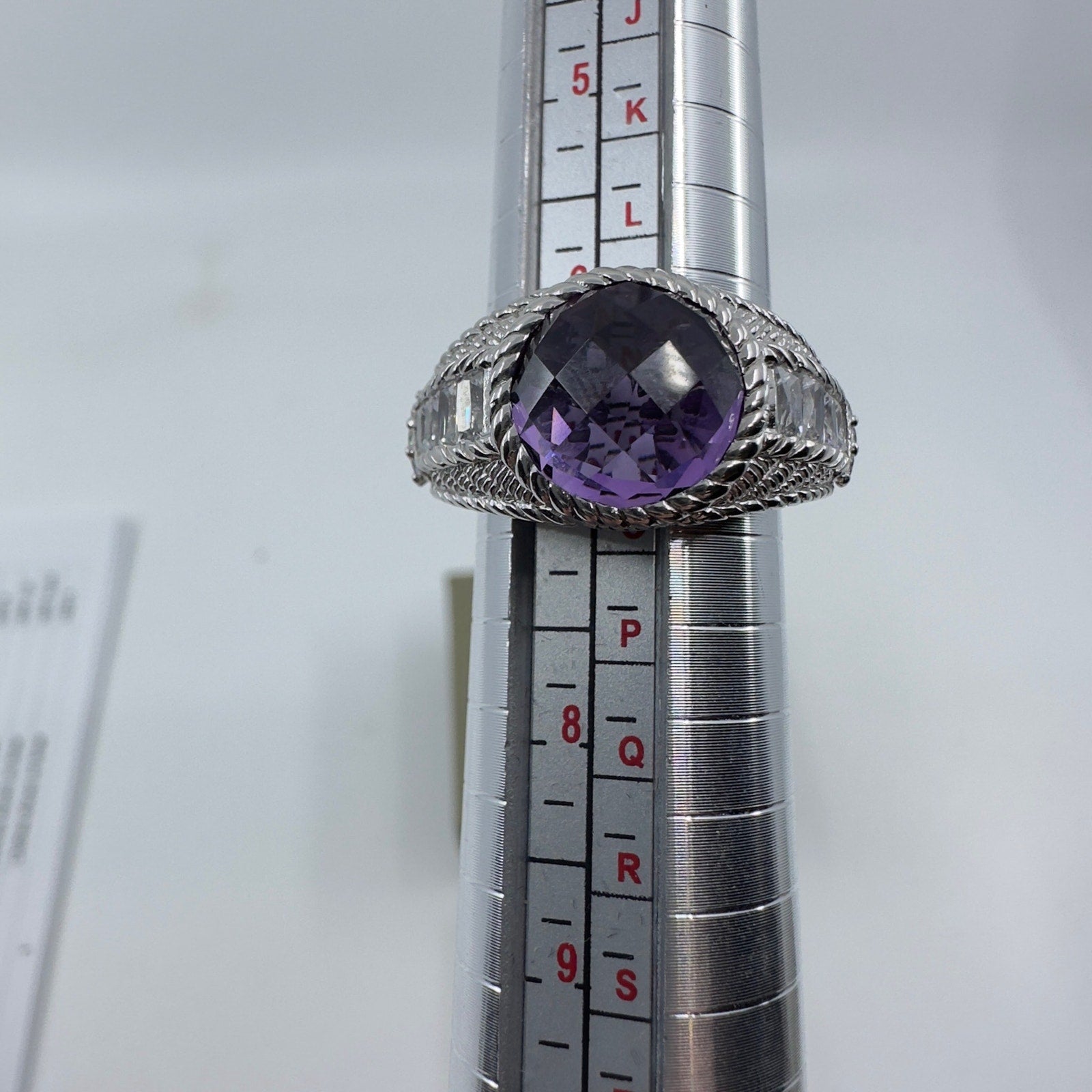 Judith Ripka Ring Sterling Silver 925 Faceted Purple Amethyst Silver 6.75mm