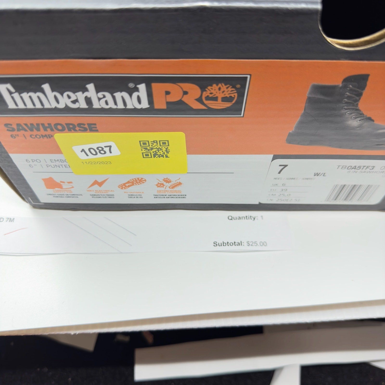 Timberland PRO Sawhorse 6" Composite Safety Toe Work Boots Black Mens Size 7