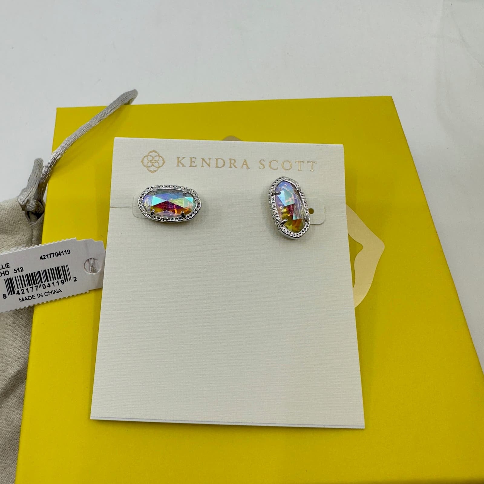 Kendra Scott Ellie Golver Stud Earrings Silver Lilac Abalone Oval Shaped