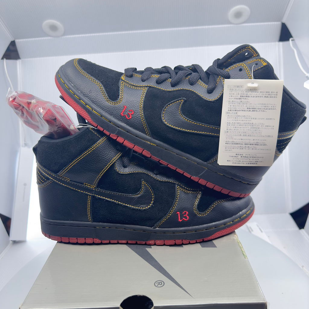Nike Mens SB Dunk High Pro "UNLUCKY 13" Sneakers Black/Red Size 9.5 305050-001