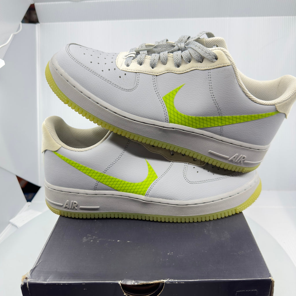 Nike Mens Air Force 1 07 LV8 3 Low Volt Sneakers Gray/Neon Green Size 9 CD0888-002