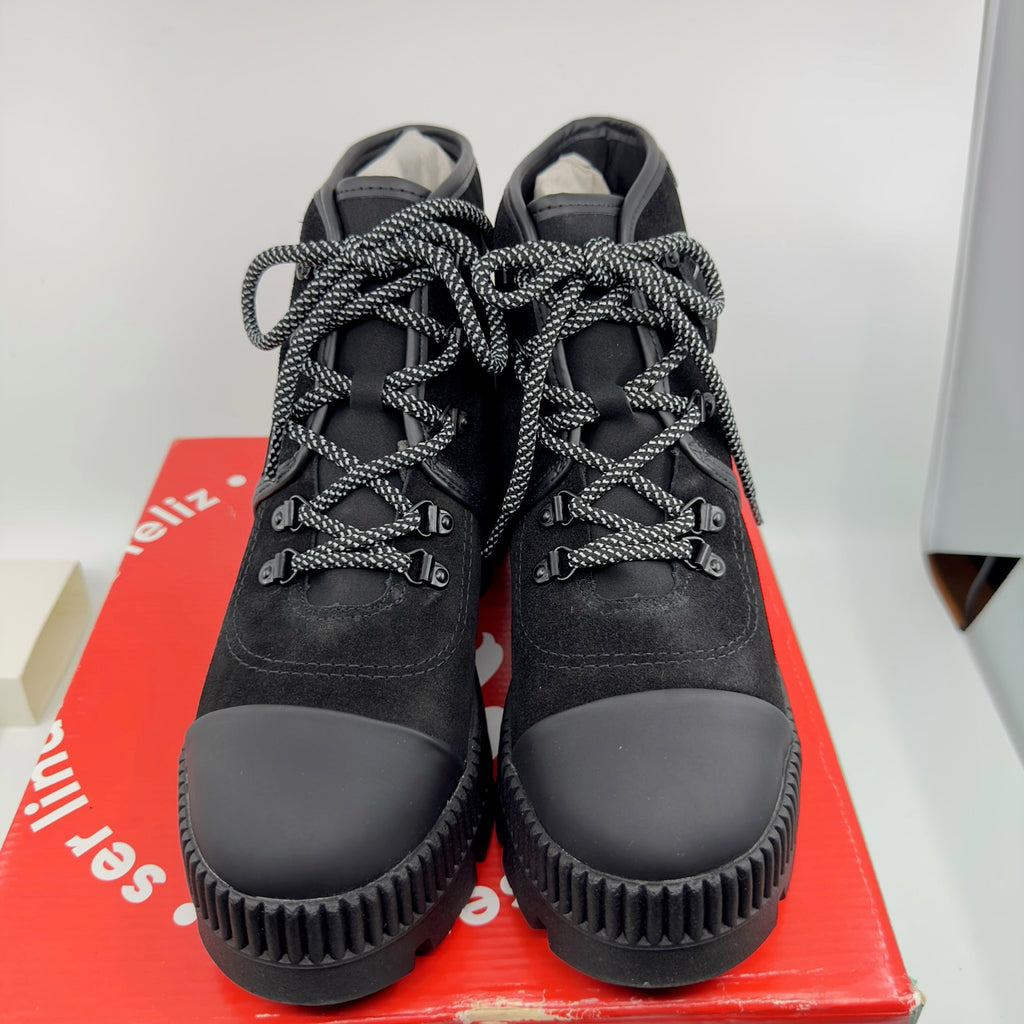 Dakota Calcados Kross Canvas Chunky Platform Moto Boots Suede Black Size 8