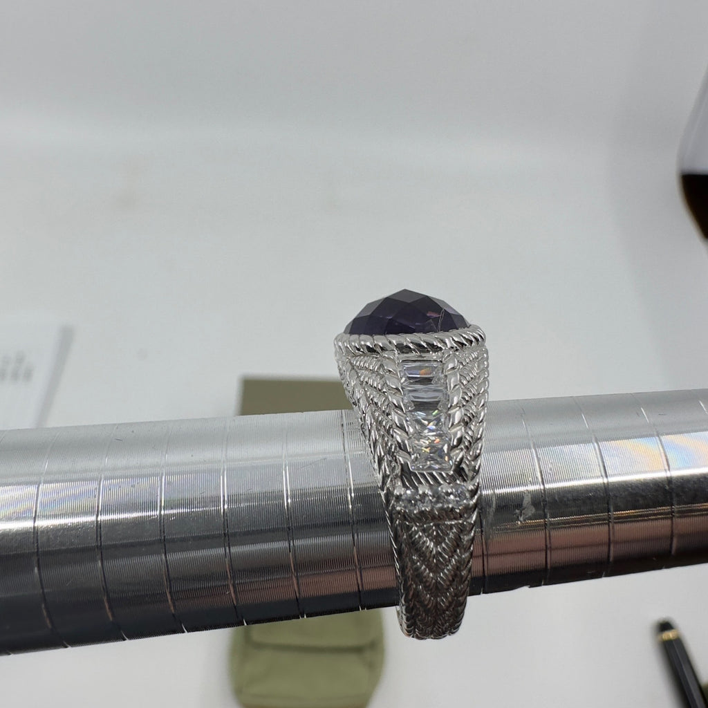 Judith Ripka Ring Sterling Silver 925 Faceted Purple Amethyst Silver 6.75mm