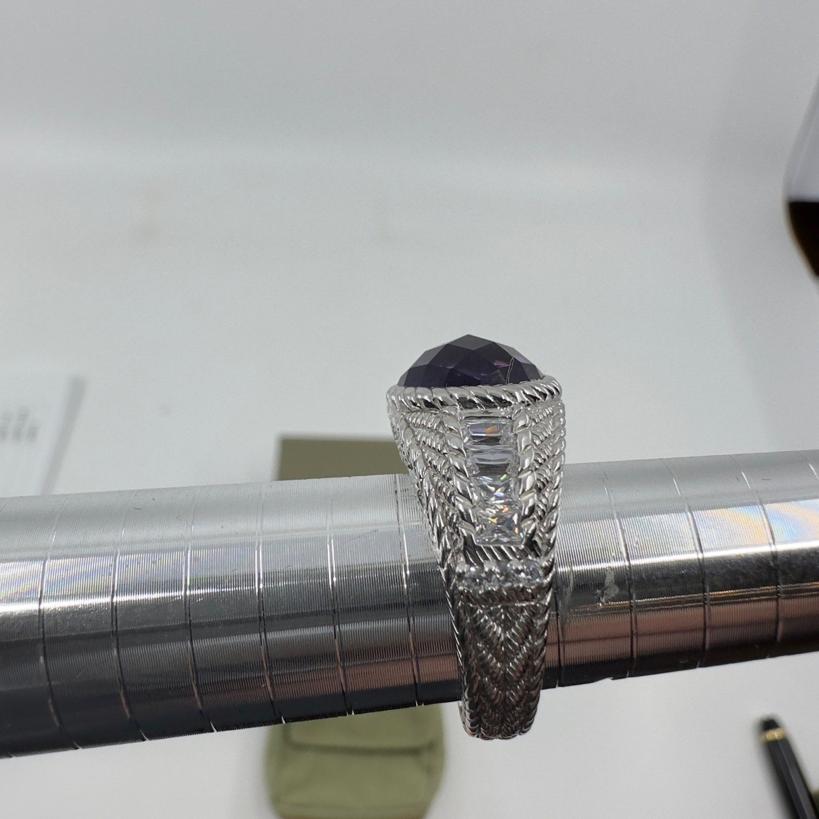 Judith Ripka Ring Sterling Silver 925 Faceted Purple Amethyst Silver 6.75mm