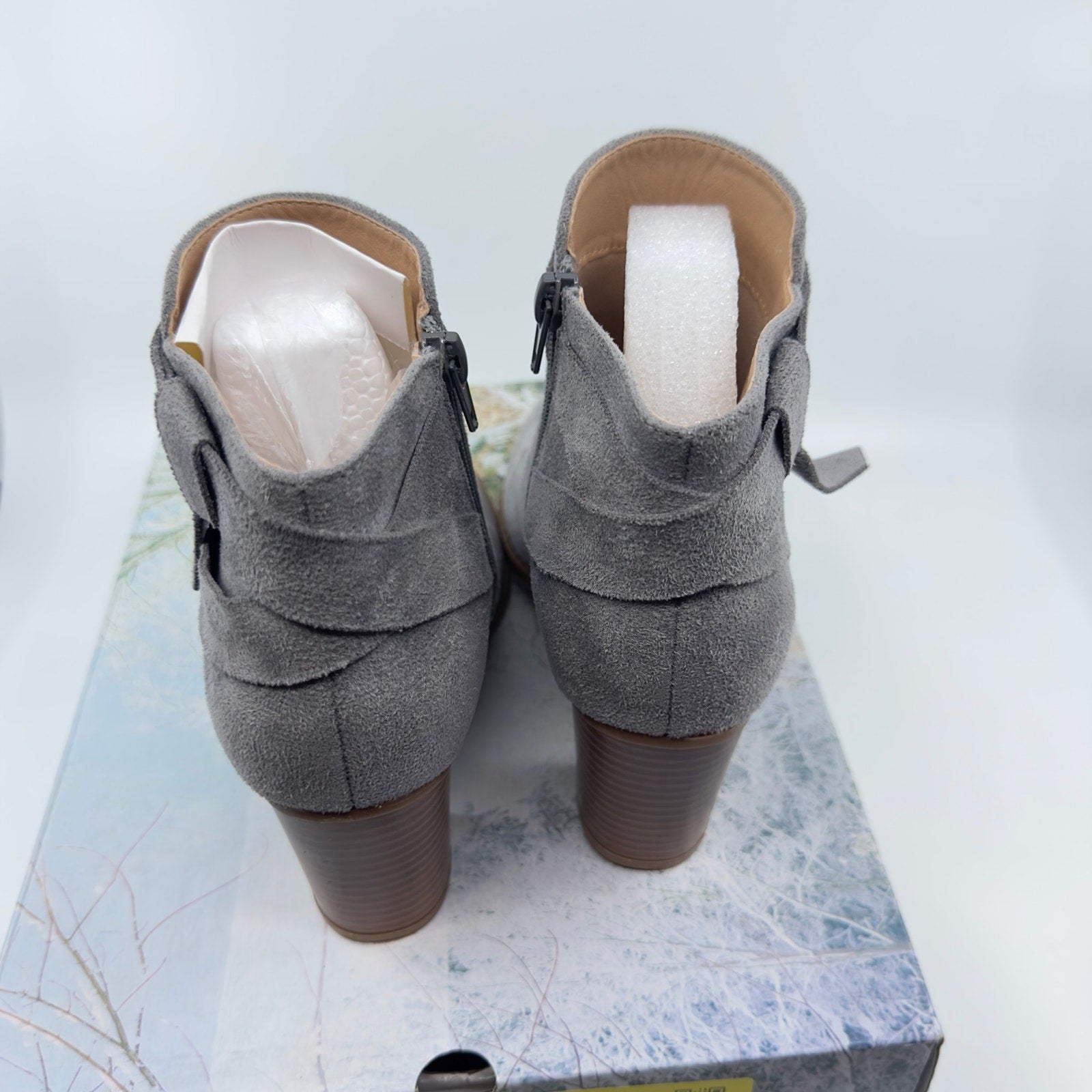 PiePieBuy Tie Knot Chelsea Pump Ankle Boots Closed Toe Faux Suede Gray Size 5.5