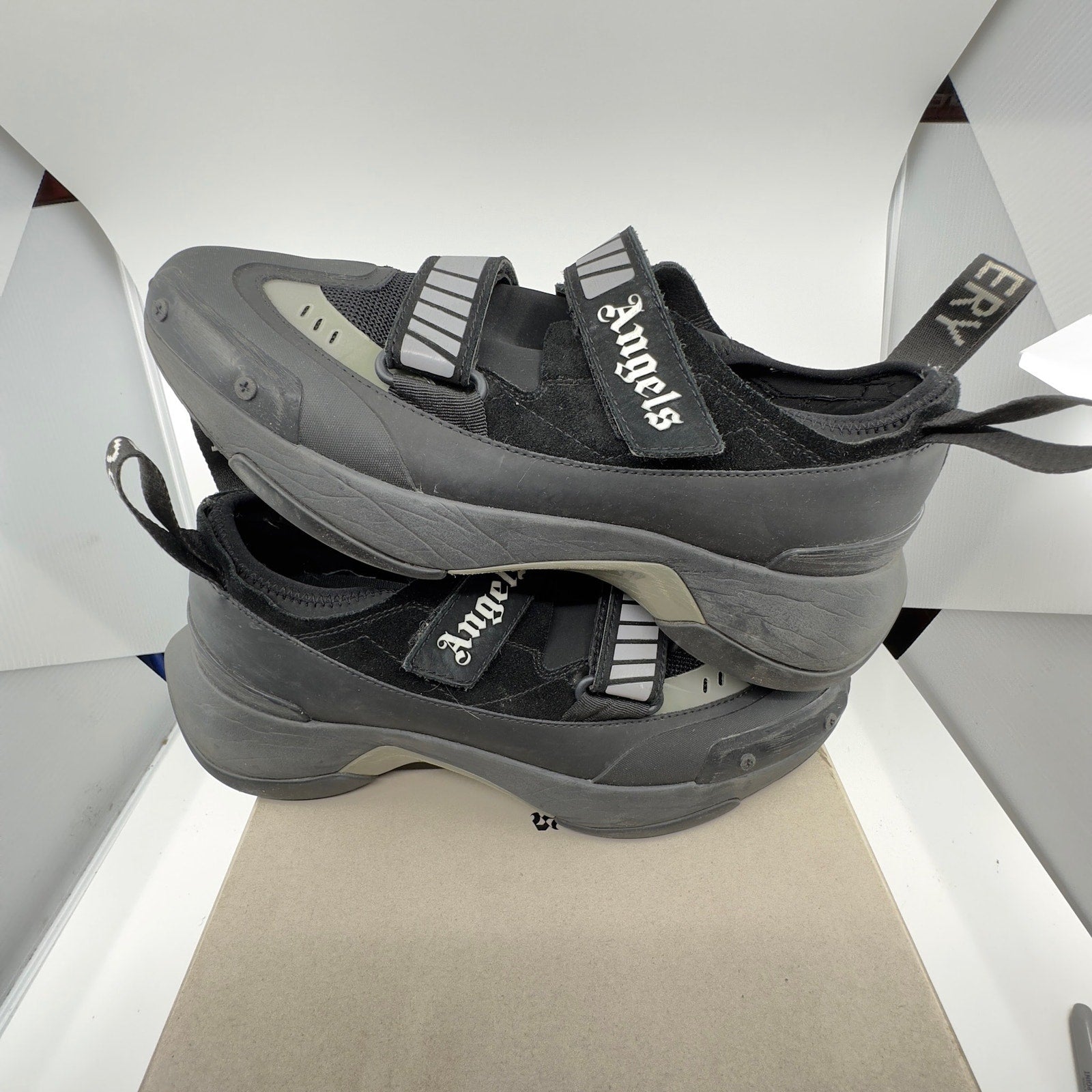 Palm Angels Mens Recovery Touch Strap Low Sneaker Shoes Black White Size EU 44