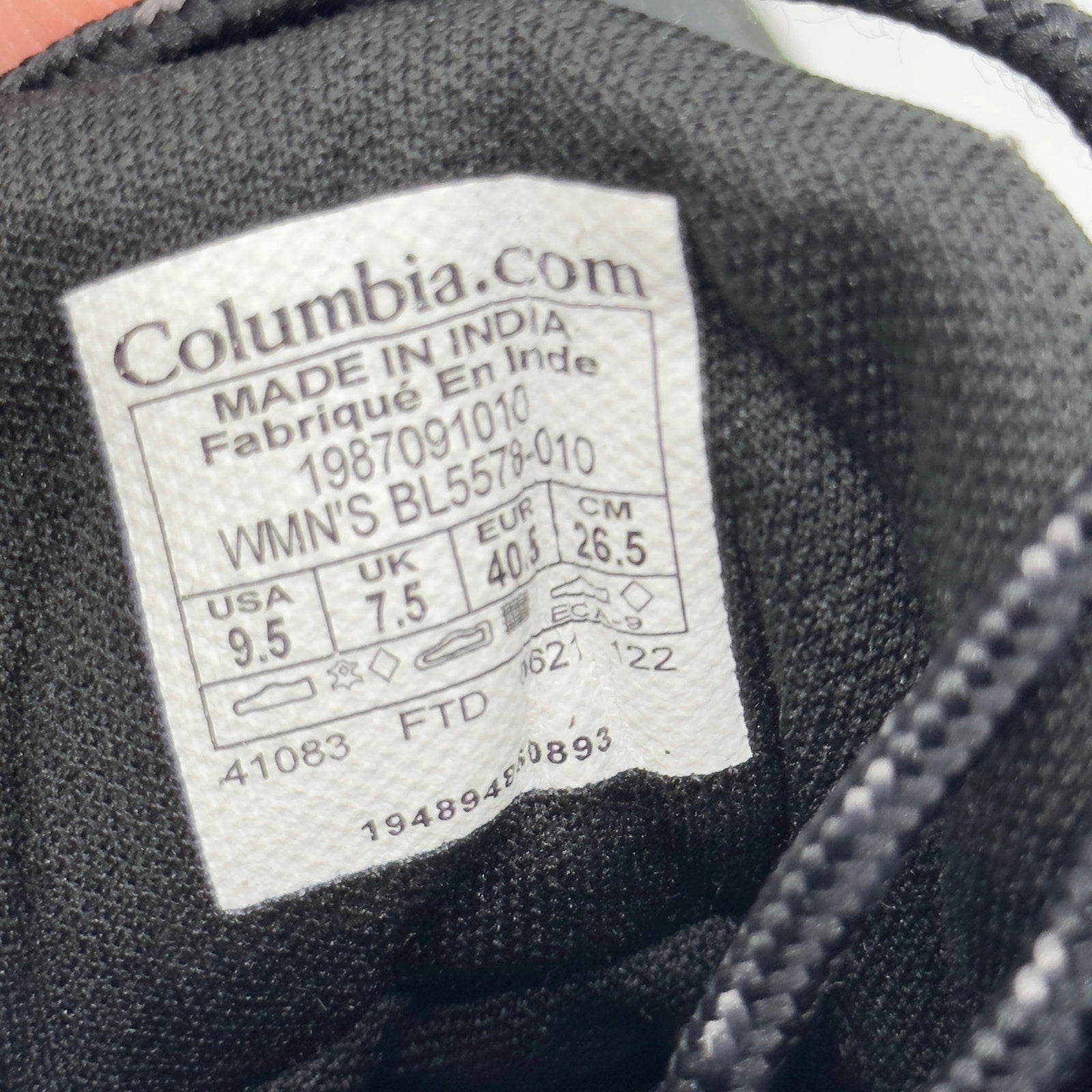 Columbia Trailstorm Peak Mid Hiking Shoes Waterproof Black Womens Size 9.5